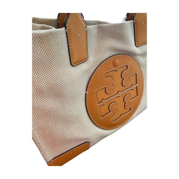 Tory Burch Canvas & Leather Logo Tote in Beige and Tan - Picture 1 of 7